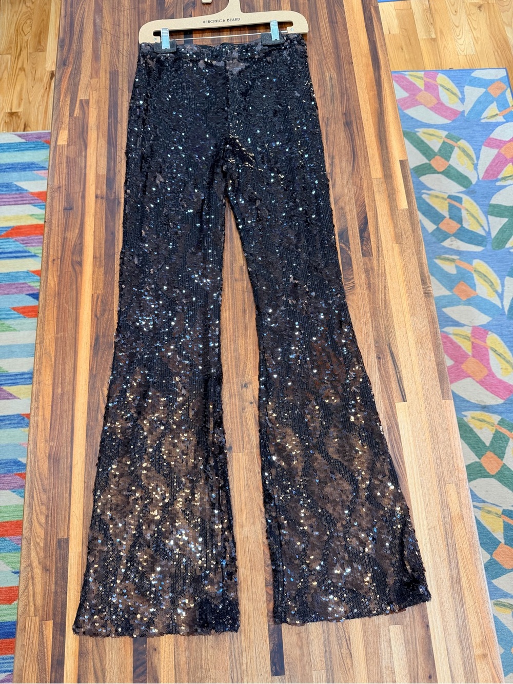 NWT - Veronica Beard Collier Sequined Skinny Flare Pants - Dark Currant - Size 8